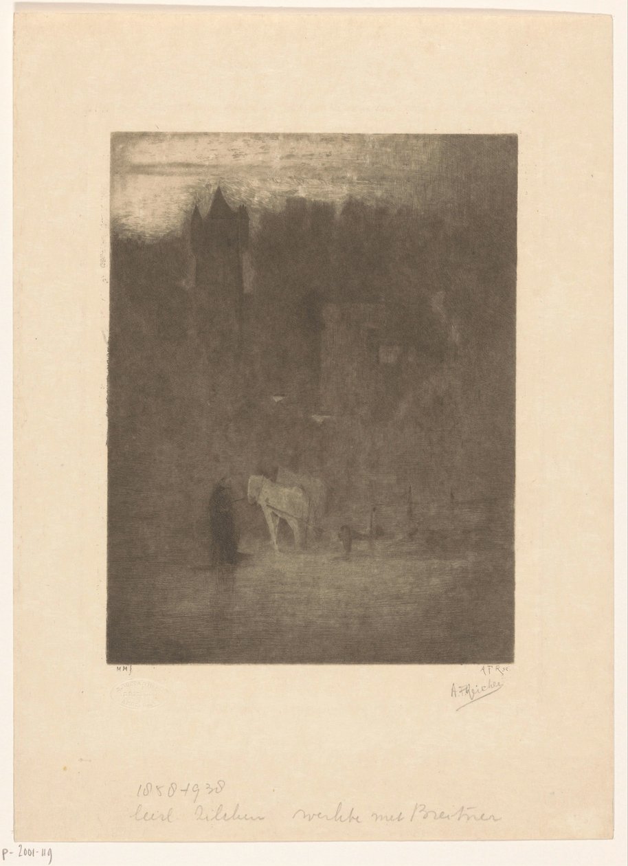 Sisin içinde bir kalede şekil ve iki at by Albrecht Felix Reicher (signed by artist)