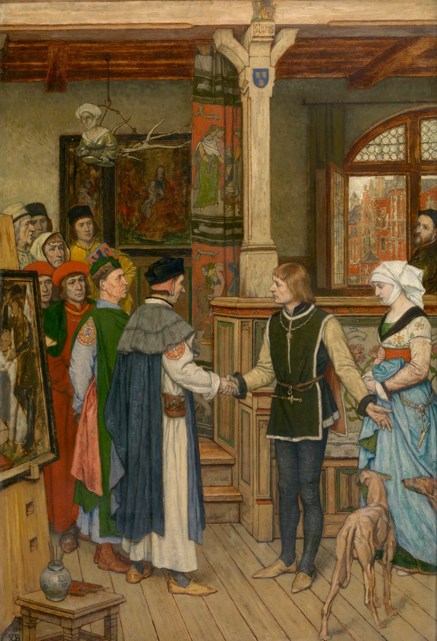 Yargıçlar Jan van Eyck'in Atölyesini ziyaret ediyor (tuval üzerine yağlı boya) by Albrecht de Vriendt