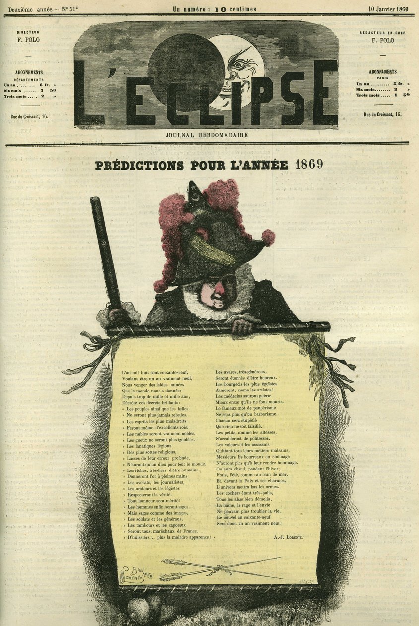 1869 yılı için tahminler. 10 Ocak