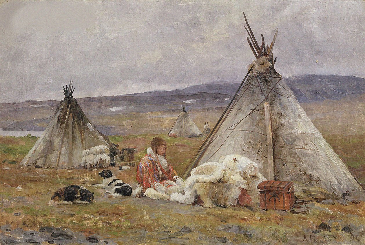 Ve Nenets biraz (ama göçebe çadırı). Yeni Dünya İzlanda by Aleksandr Alekseevich Borisov