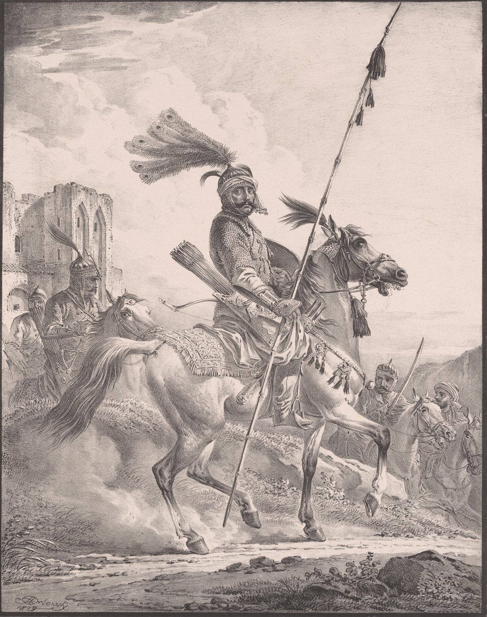 At sırtında askeri zırhlı Kürt, 1819., 1819. by Aleksandr Orlovsky