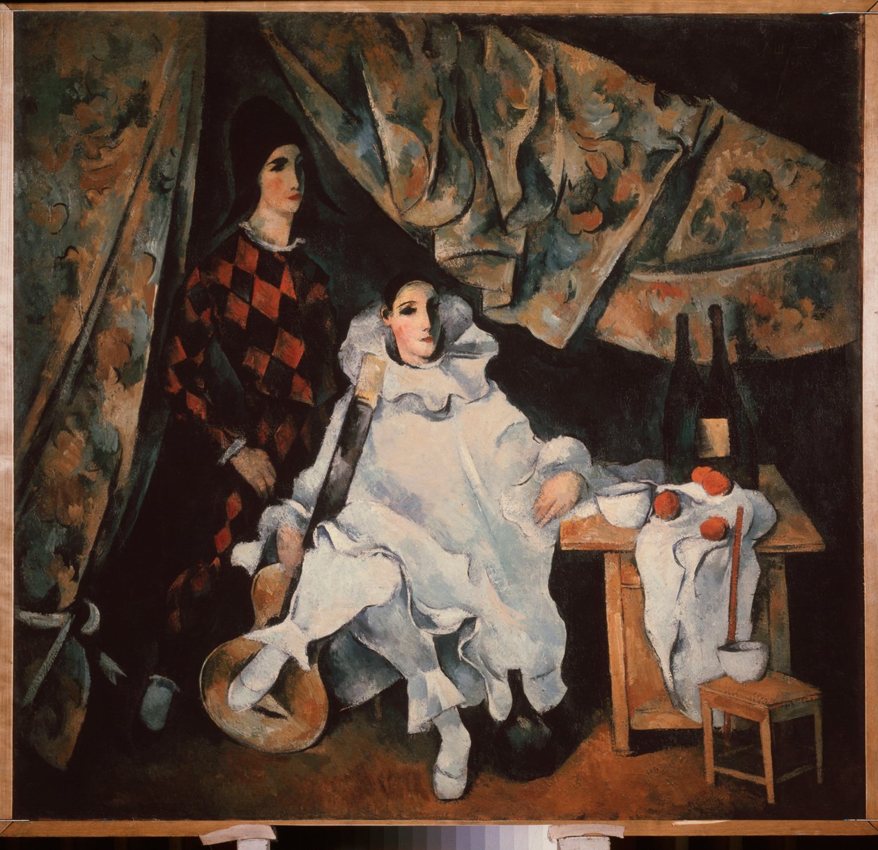 Cyrano hokkabazlık yapan kardeşler. (Pierrot ve Harlequin kostümlü). Alexander Vasilyevich Shevchenko'nun (Alexander Shevchenko) (1883-1948) tablosu, tuval üzerine yağlı boya by Aleksandr Vasilievich Shevchenko