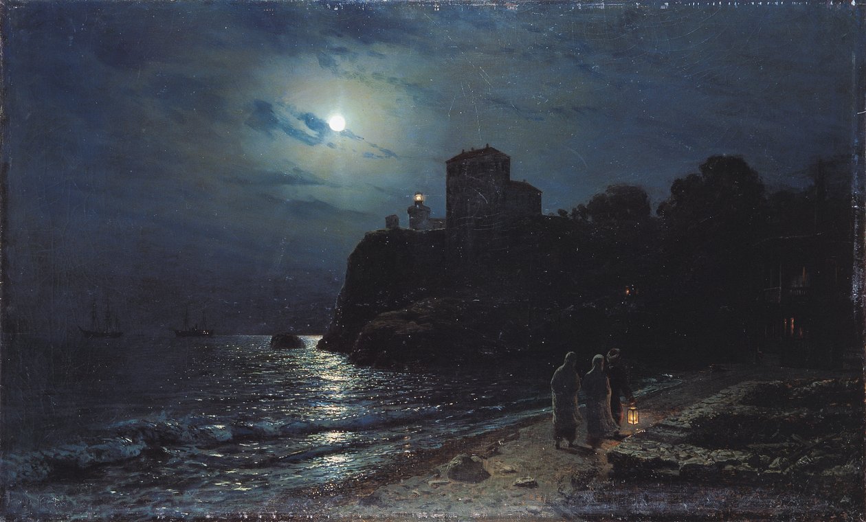 Bir Gölün Kıyısında Ay Işığı, 1870 by Alexei Kondratjewitsch Sawrassow