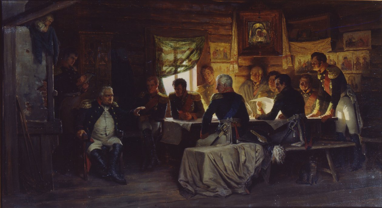 13 Eylül 1812, 1882'de Moskova yakınlarındaki Fili köyündeki askeri konsey by Aleksei Danilovich Kivshenko