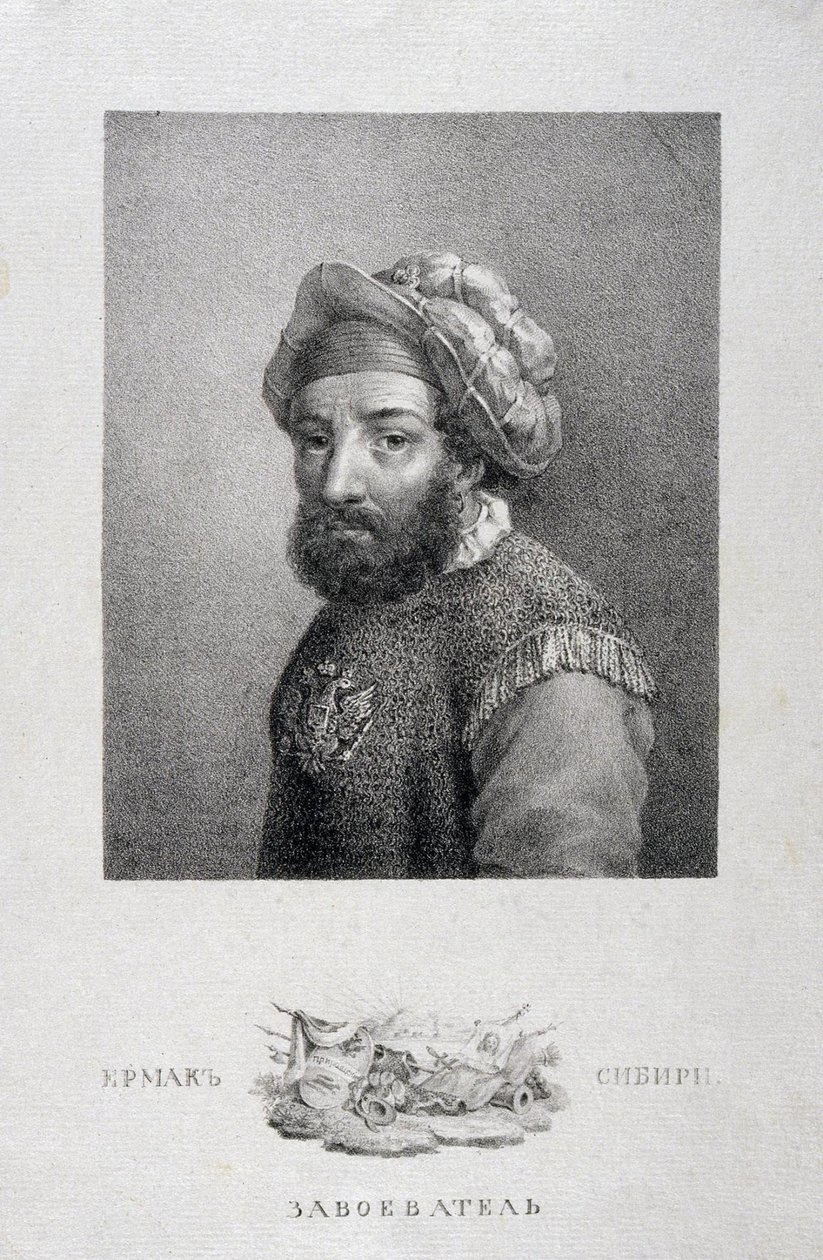 Kazak liderinin portresi, Sibirya Fatihi Yermak Timofeyevich -1585, 1818 by Aleksei Gavrilovich Venetsianov