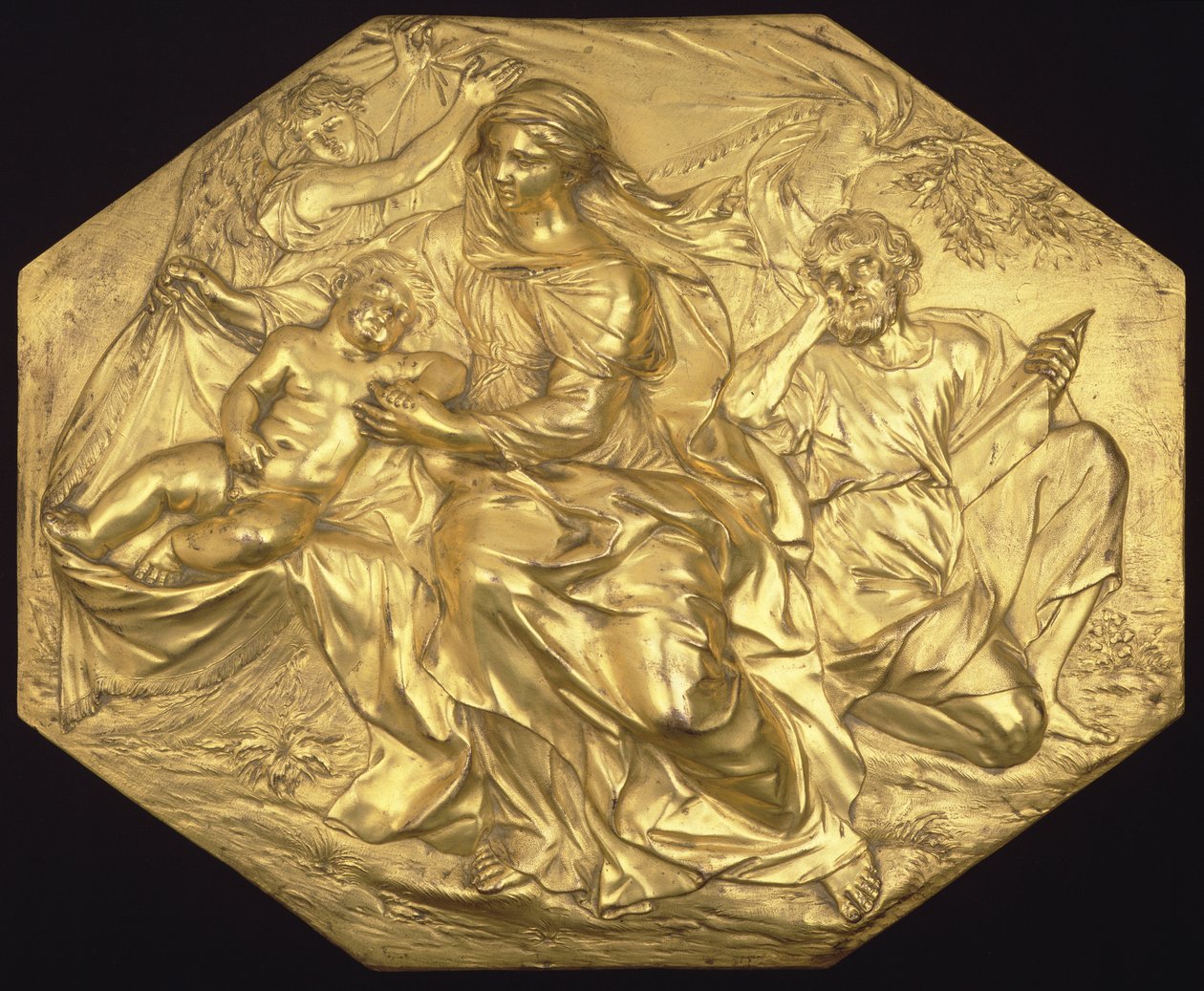 Mısır'a Uçuşta Kalanlar, kabartma, c.1635-40 (altın yaldızlı bronz) by Alessandro Algardi