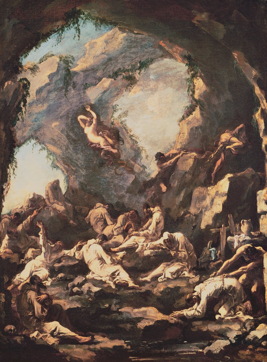 Şeytan tarafından ayartılan rahipler dua ediyor by Alessandro Magnasco
