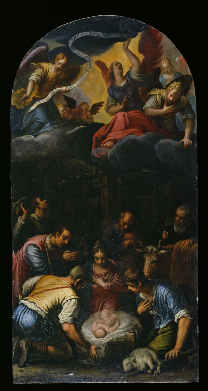 Çobanların Tapınması, c.1600-10 (bakır üzerine yağlı boya) by Alessandro Turchi