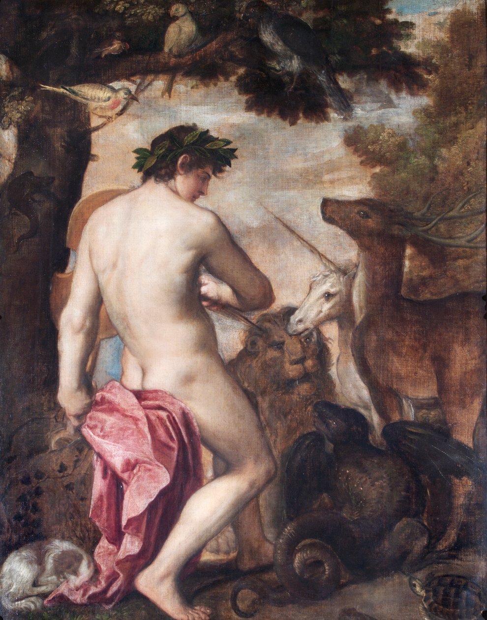 Hayvanları Büyüleyen Orpheus (tuval üzerine yağlıboya) by Alessandro (1588–1649) (attr. to) Titian (workshop of) and Padovanino