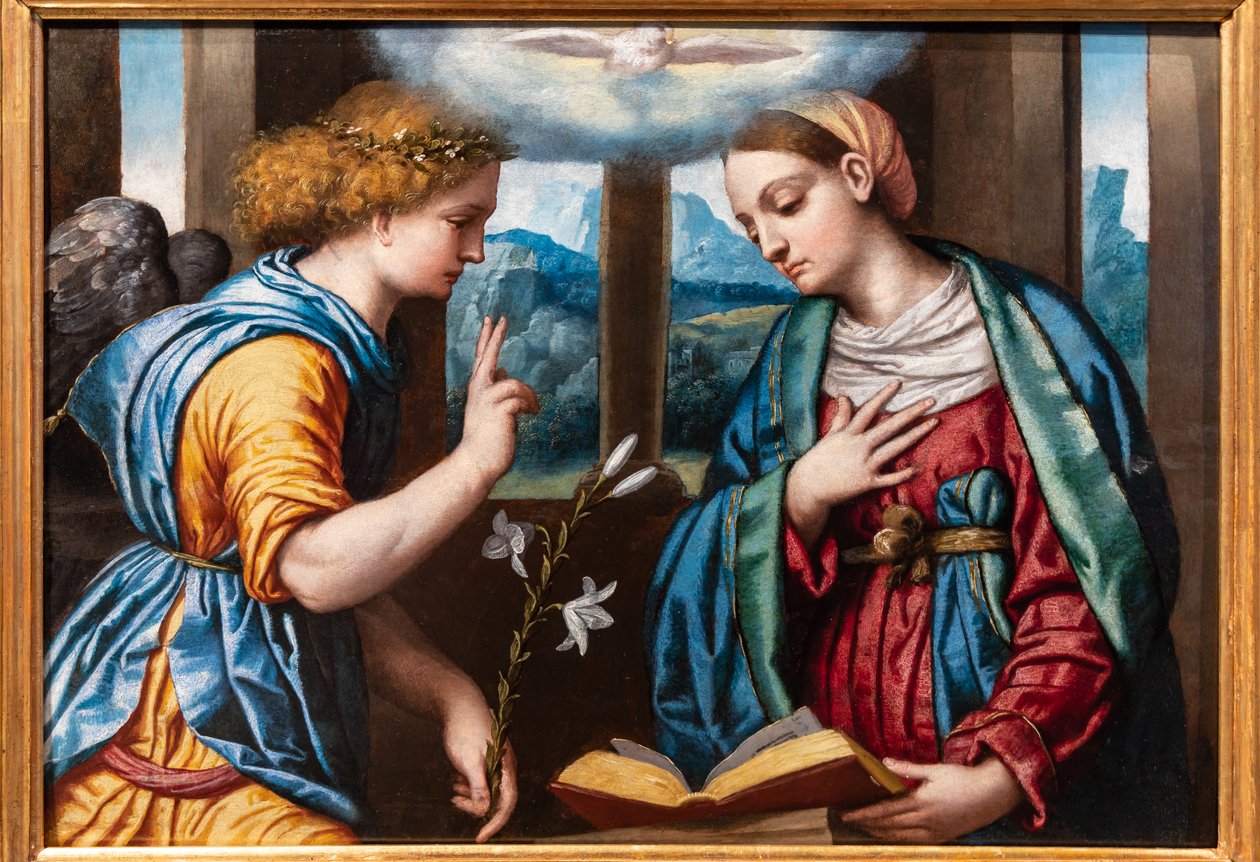 Müjde, c.1535-40 (panelde yağ) by Alessandro Bonvicino Moretto
