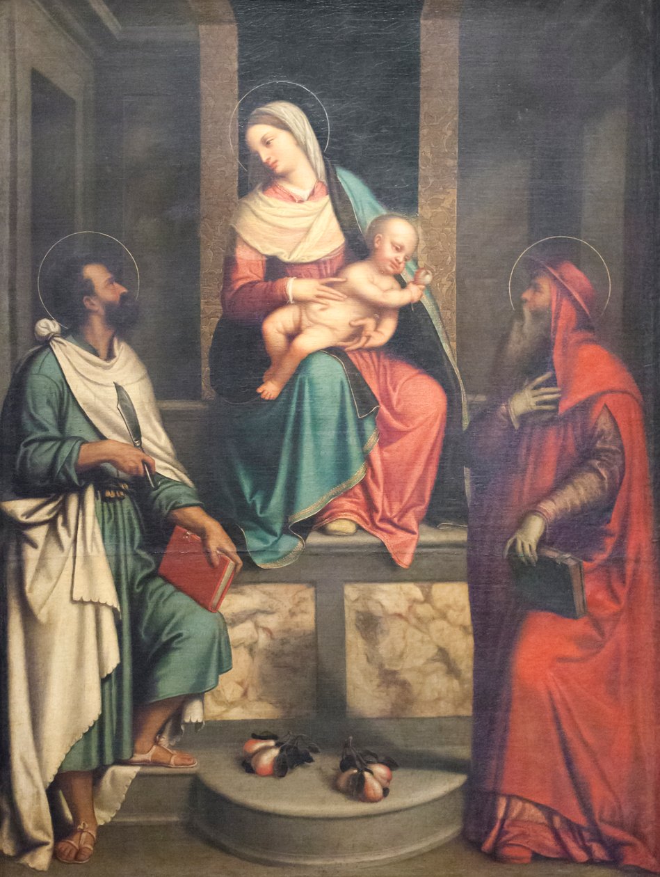 Çocuk ve Azizler ile Madonna (tuval üzerine yağlıboya) by Alessandro Bonvicino Moretto