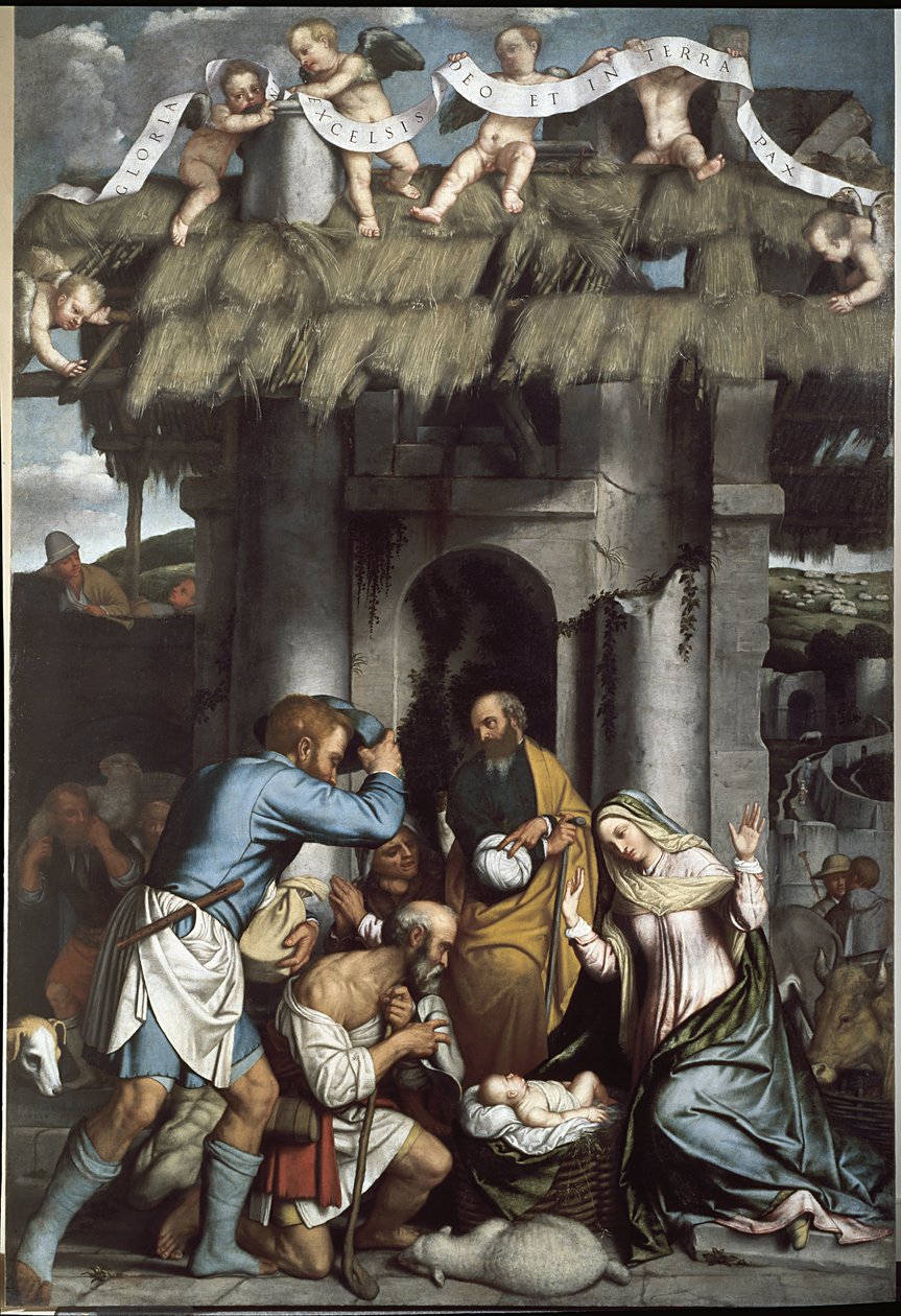 Çobanların Hayranlığı. (tuval üzerine yağlıboya by Alessandro Bonvicino Moretto