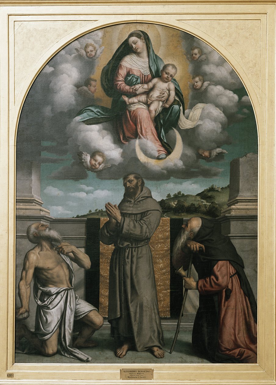 Bakire ve Şanlı Çocuk, Aziz Jerome, Assisili Aziz Francis ve Aziz Anthony ile (tuval üzerine yağlı boya, c.1543) by Alessandro Bonvicino Moretto