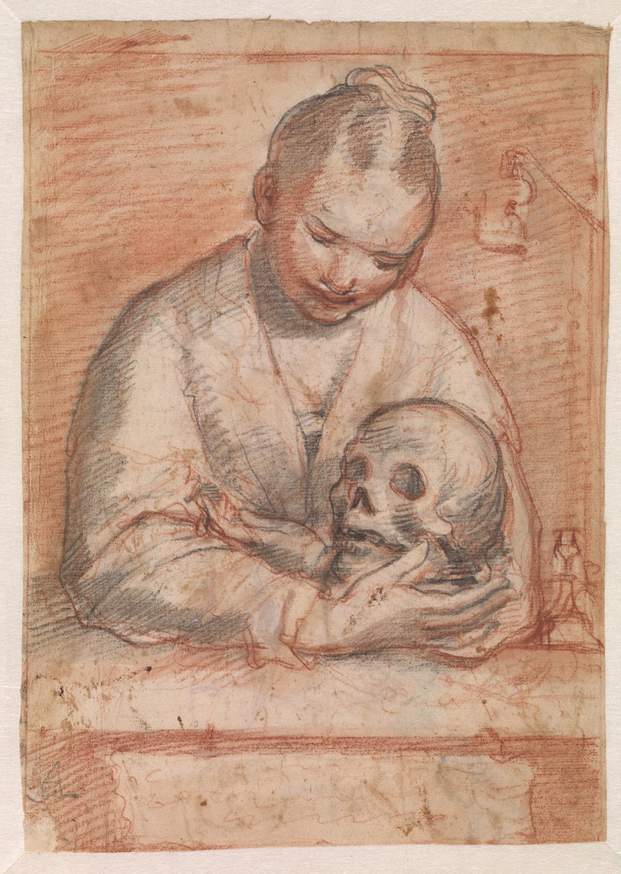 Kollarında bir kafatası ile St Mary Magdalen by Alessandro Casolani