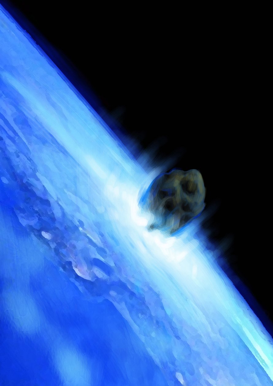 Dünyanın sonu olan Dünya'ya doğru düşen bir asteroit. Alessandro Lonati'nin çizimi. 2012. by Alessandro Lonati