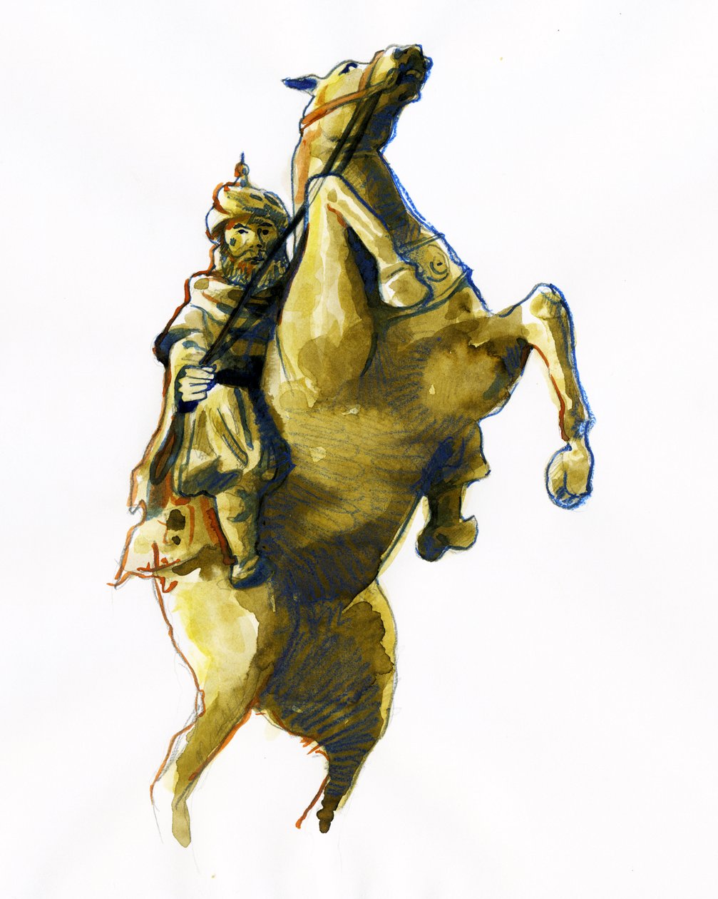 Oqba ibn Nafi Al Fihri'nin atlı portresi (622-683) - (Uqba ibn Nafi veya Oqba ibn Nafi, Uqba ibn Nafe, Uqba ibn al Nafia veya Akbah Arabic General) Çizimi by Alessandro Lonati
