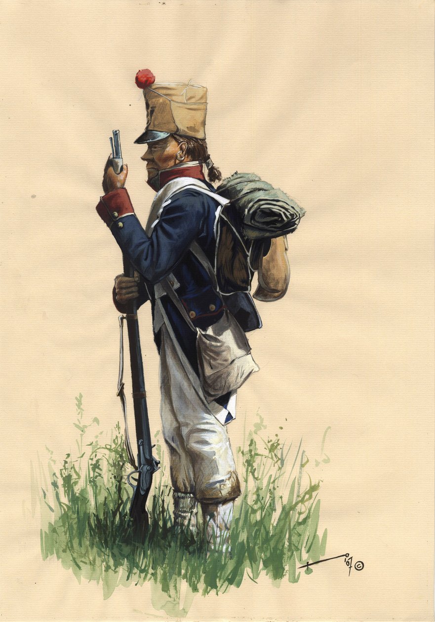 Birinci İmparatorluk (1804-1814 ve 1815): Büyük Napolyon ordusunun kır kıyafeti giymiş Fransız piyade askeri by Alessandro Lonati