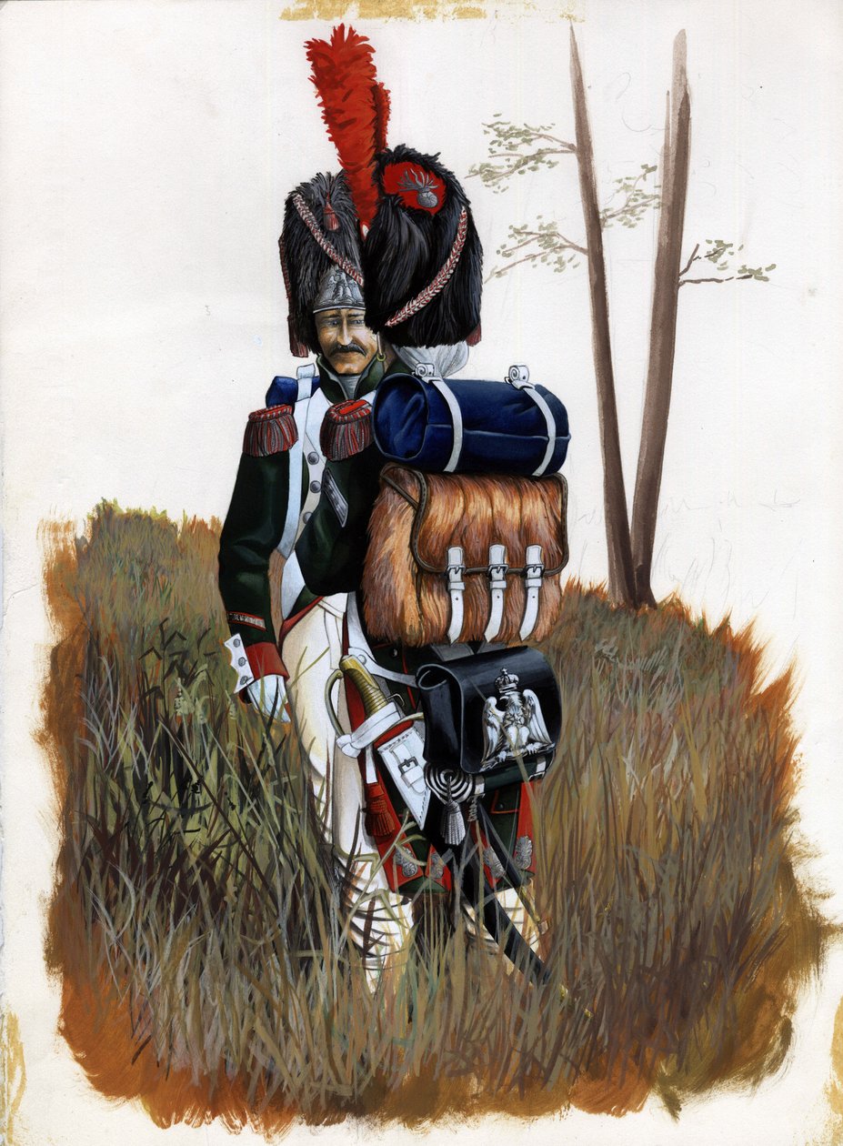 Birinci İmparatorluk (1804-1814 ve 1815): İtalya'daki Büyük Napolyon Ordusu Kraliyet Muhafızları'nın Grenadier askerleri. Alessandro Lonati'nin çizimi by Alessandro Lonati