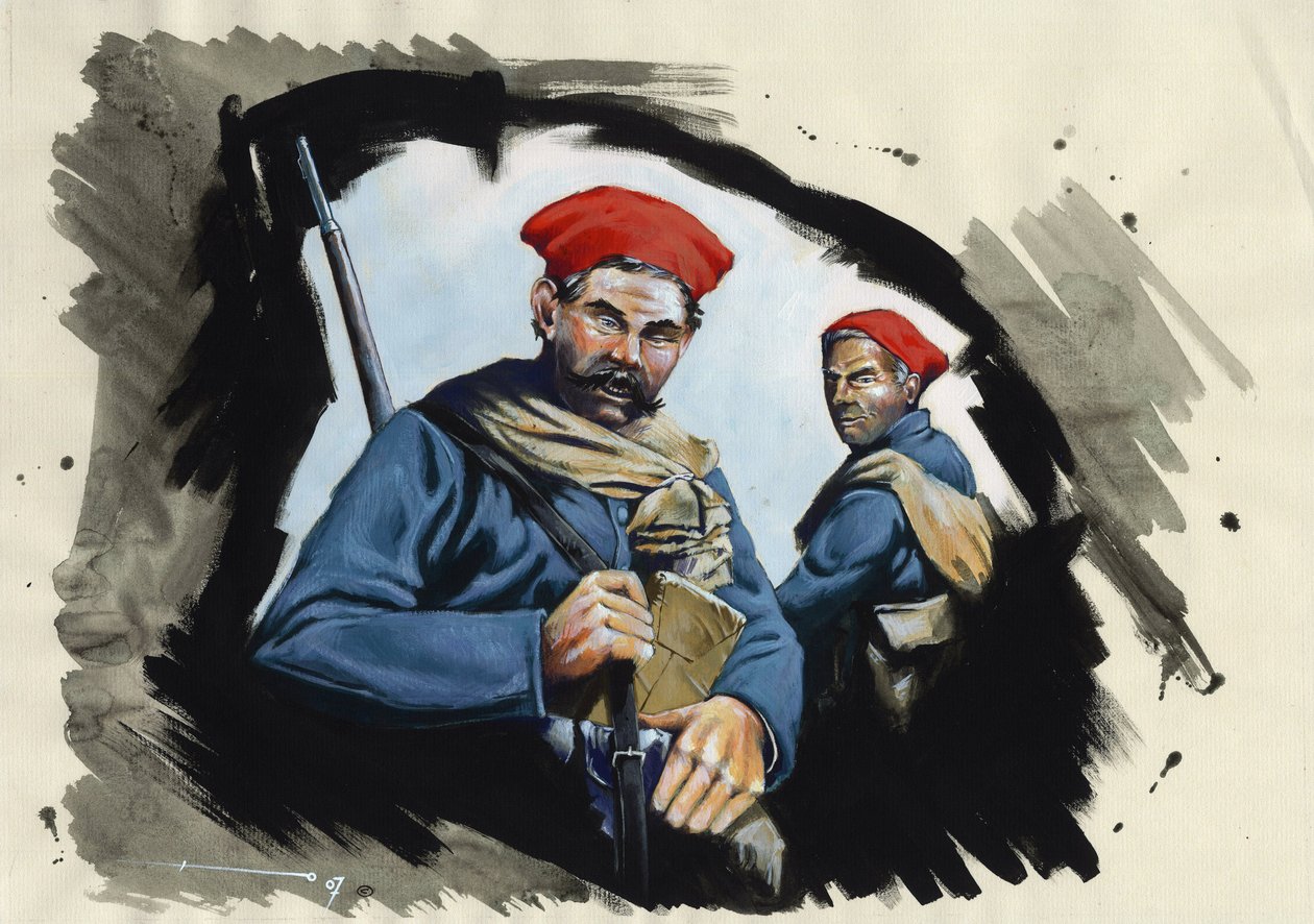 Birinci Dünya Savaşı 1914-1918: Fransız ordusunun Cezayirli askerleri bir siperde by Alessandro Lonati