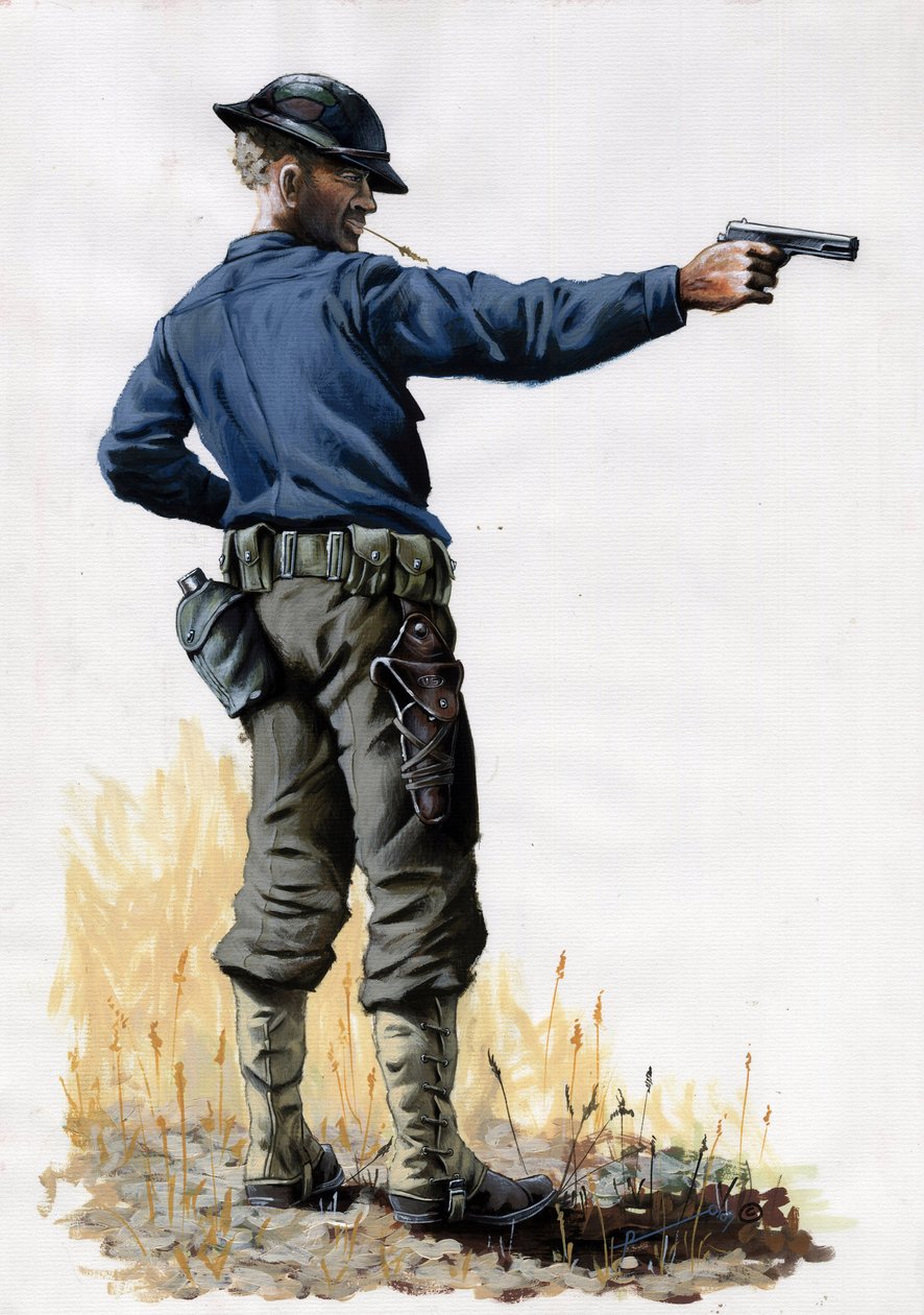 Birinci Dünya Savaşı 1914-1918: 1917'de Batı Cephesinde tabancalı Amerikan ordusu piyadesi. Alessandro Lonati'nin çizimi by Alessandro Lonati