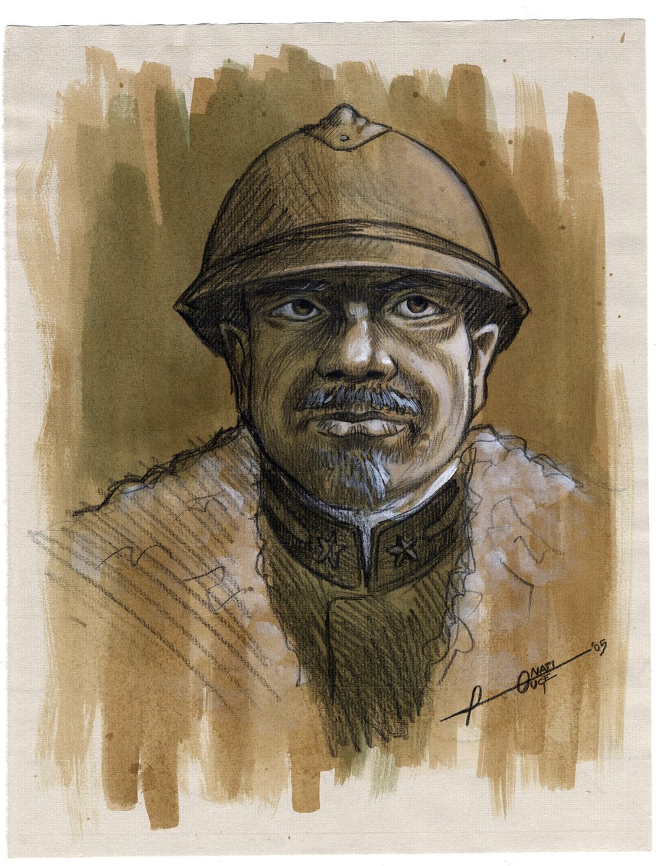 Birinci Dünya Savaşı 1914-1918: 1915'te İtalyan ordusundan bir askerin portresi. Alessandro Lonati'nin çizimi by Alessandro Lonati