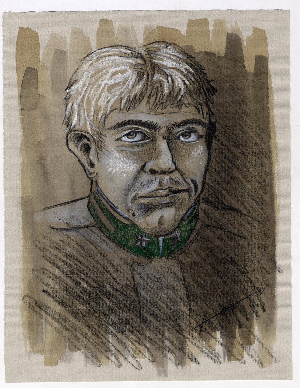 Birinci Dünya Savaşı 1914-1918: 1915'te İtalyan ordusunun genç bir alp avcı askerinin (avcı-alp) portresi. Alessandro Lonati'nin çizimi by Alessandro Lonati