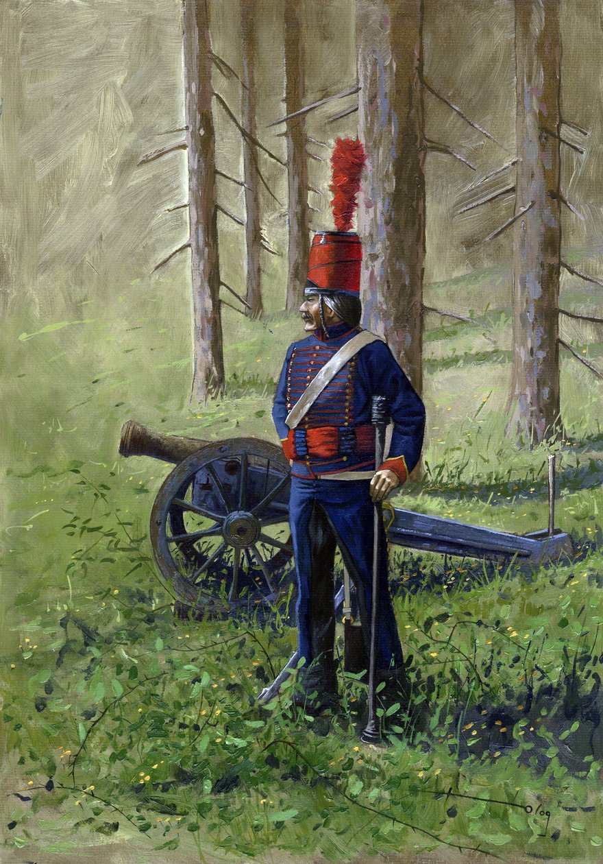 İlk imparatorluk: topunun yanında devrimci topçunun üyesi. Alessandro Lonati'nin çizimi by Alessandro Lonati