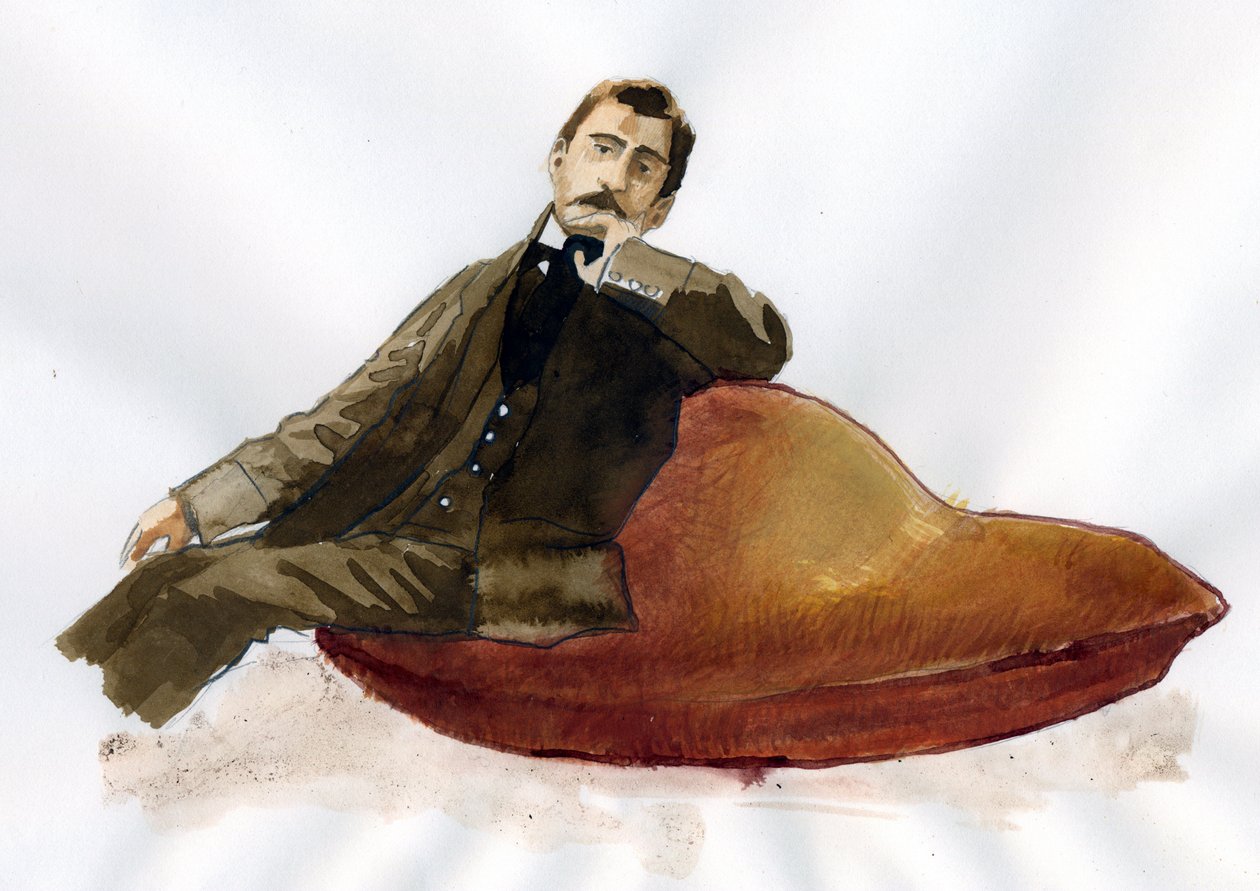 Marcel Proust madleninin üzerinde oturuyor (kağıt üzerine mürekkep) by Alessandro Lonati