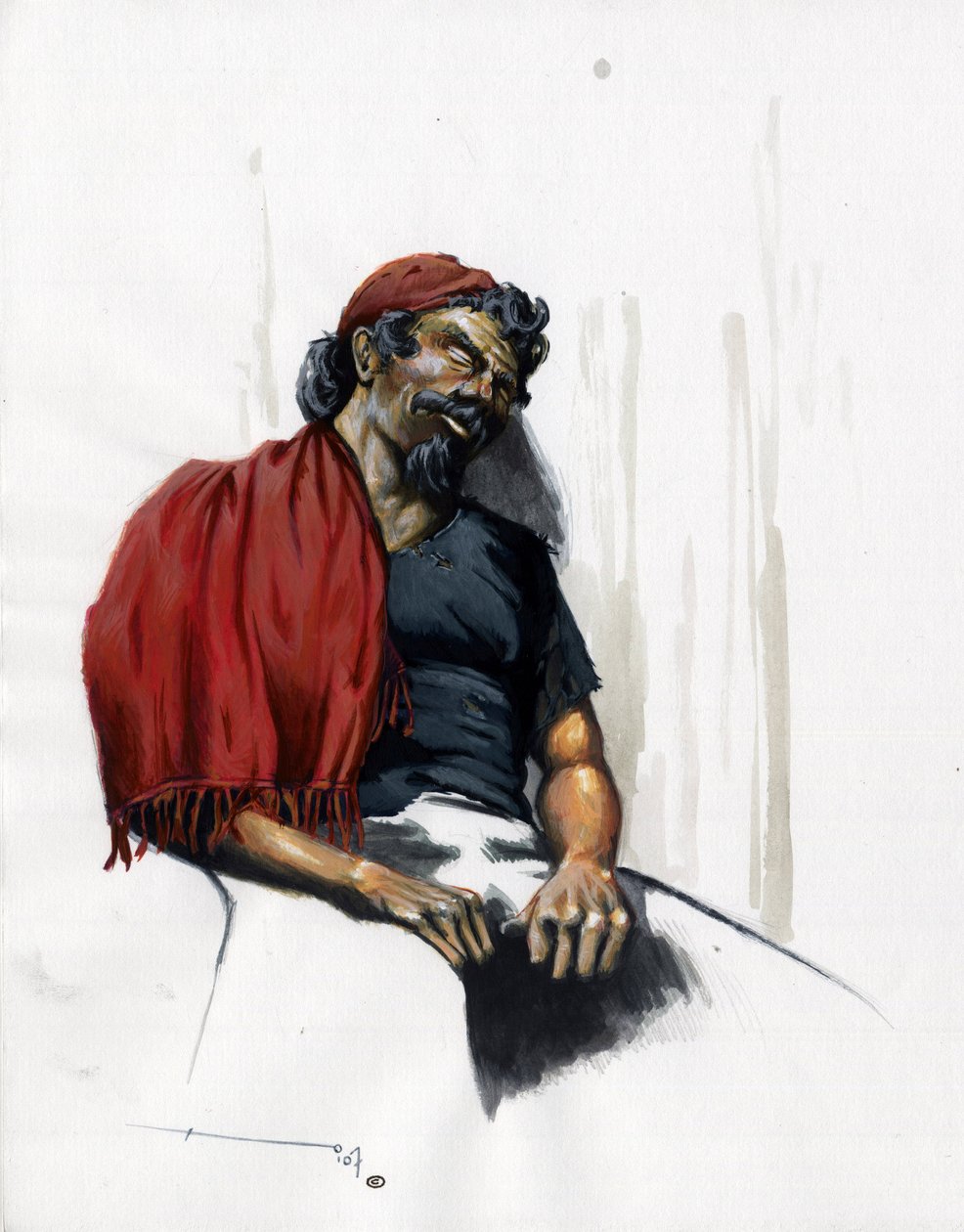 Korsan (özel) veya uyuyan denizci. Alessandro Lonati'nin çizdiği renk. by Alessandro Lonati