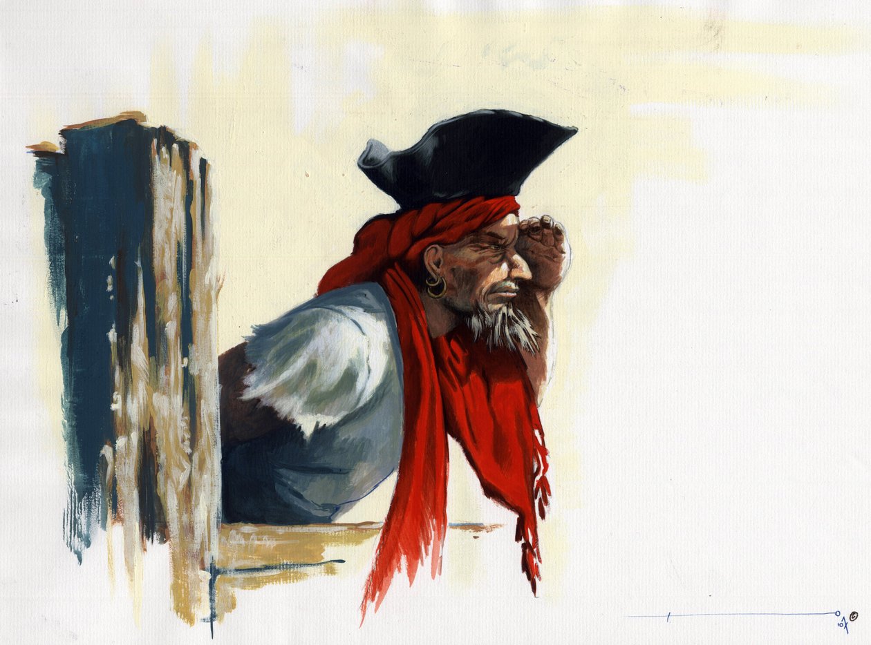 Karayip Korsanları ufka bakıyor. Alessandro Lonati'nin çizimi. by Alessandro Lonati