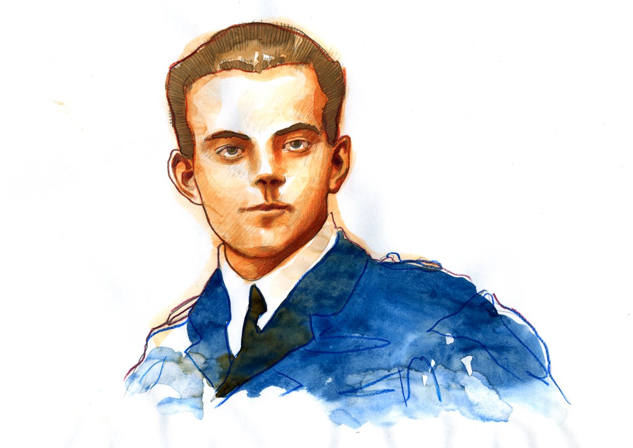 Portre Antoine de Saint-Exupery (kağıt üzerine karakalem ve sulu boya) by Alessandro Lonati