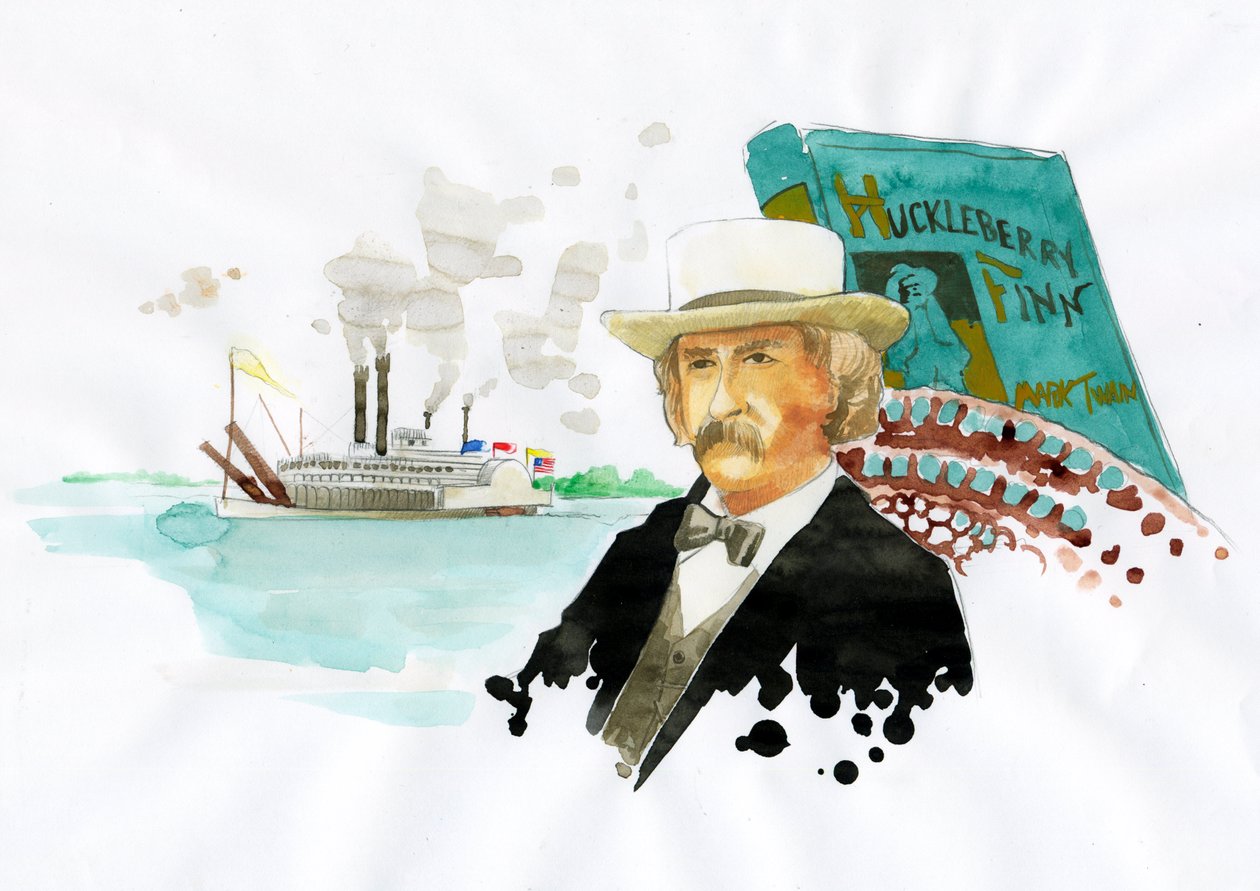 Amerikalı Yazar Mark Twain'in Portresi (1835-1910) (Amerikalı Yazar Mark Twain'in Portresi) İllüstrasyon, Alessandro Lonati by Alessandro Lonati