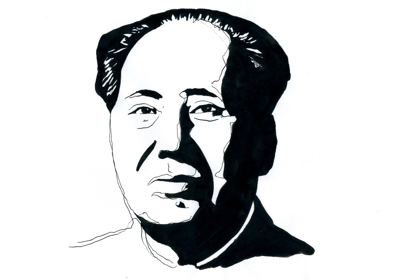 Çinli Komünist devrimci ve Çin Halk Cumhuriyeti'nin kurucu babası Mao Zedong'un portresi by Alessandro Lonati