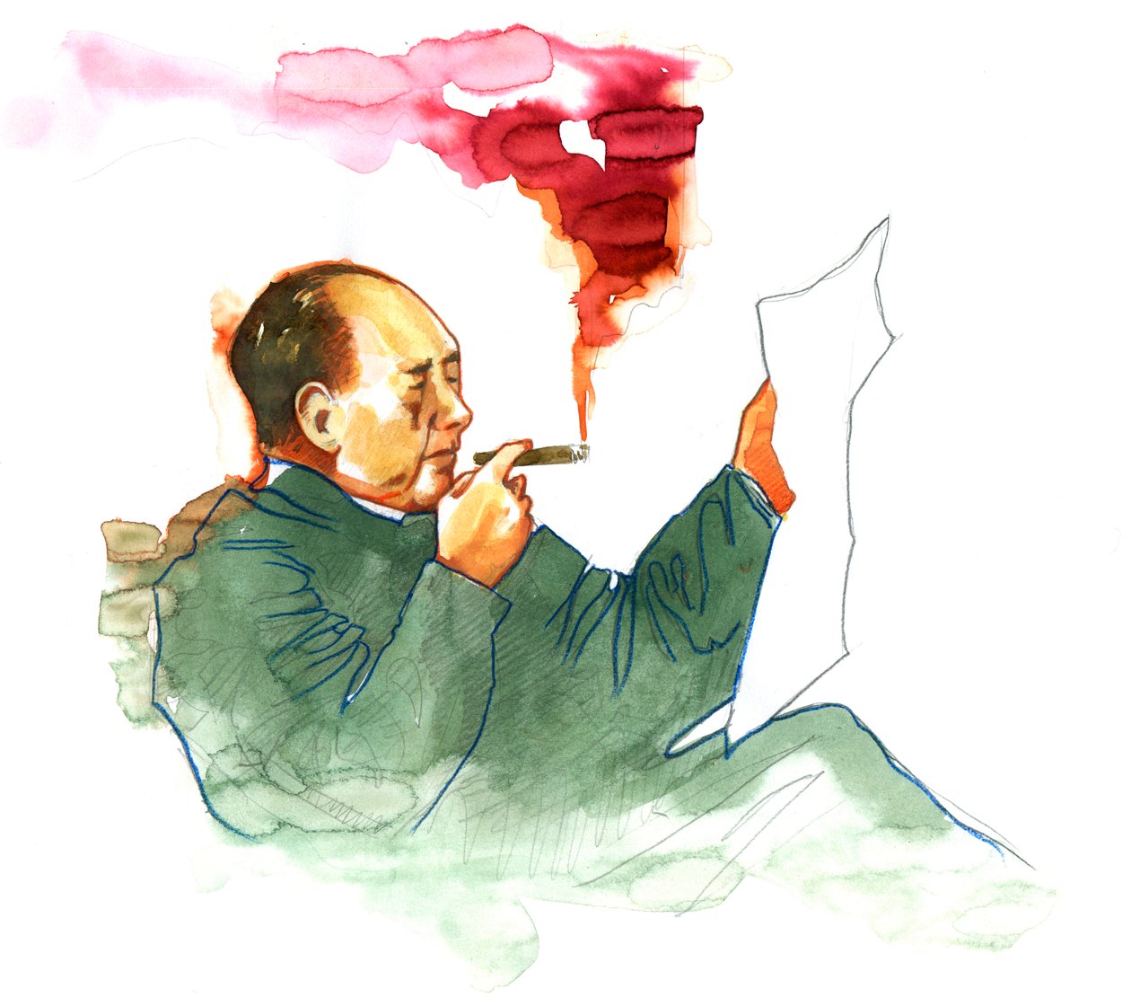 Çinli Komünist devrimci ve Çin Halk Cumhuriyeti'nin kurucu babası Mao Zedong'un portresi by Alessandro Lonati