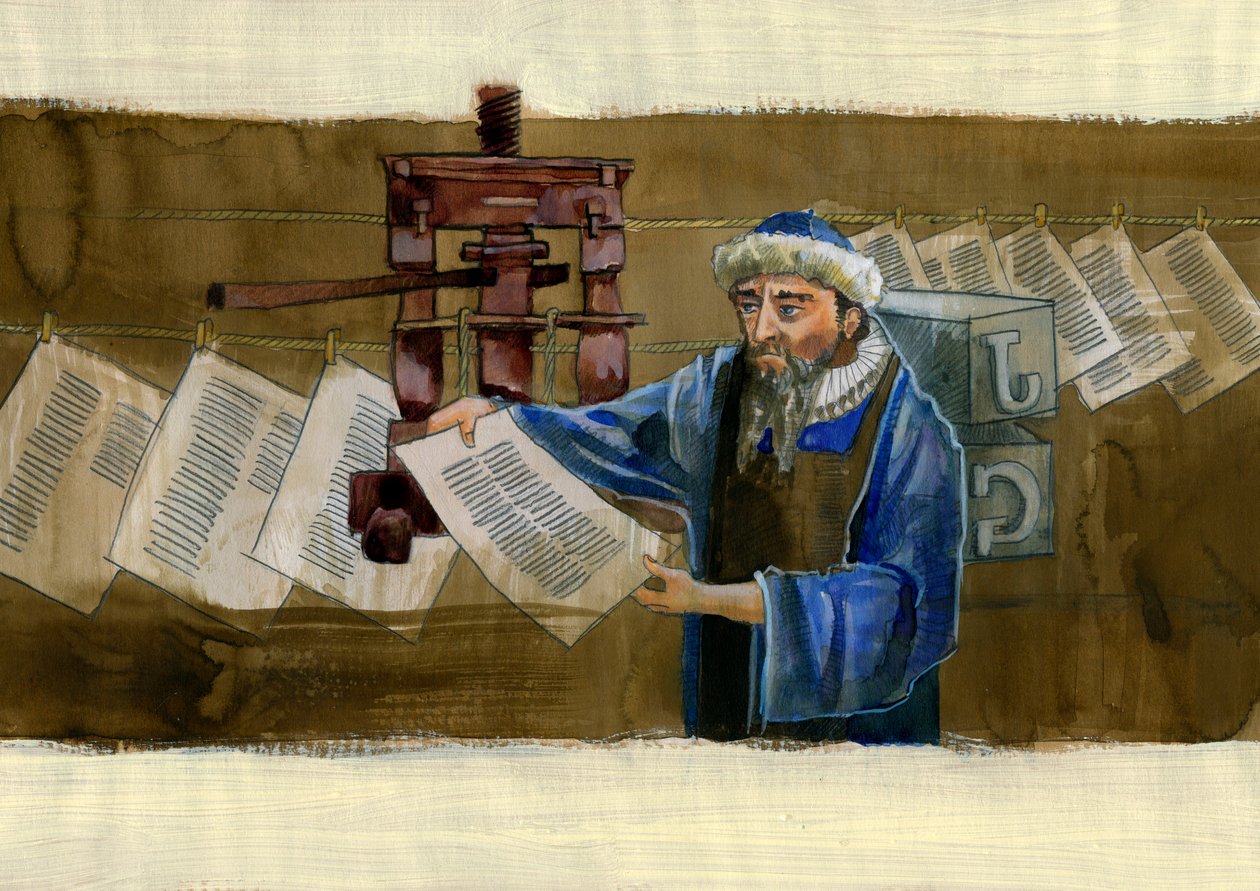 Johannes Gensfleisch dit Gutenberg'in Portresi (1400-1468), Alman Yazıcı (Johannes Gutenberg'in Portresi) İllüstrasyon, Alessandro Lonati by Alessandro Lonati