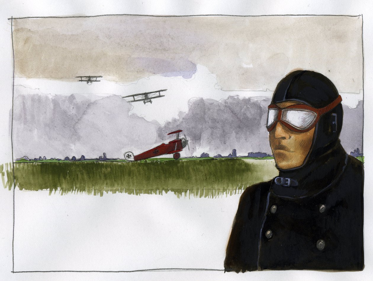 Manfred von Richthofen'in portresi, kırmızı baron lakaplı (1892-1918) Alman havacı (Manfred von Richthofen'in portresi, kızıl baron, Alman savaş pilotu) İllüstrasyon, Alessandro Lonati by Alessandro Lonati
