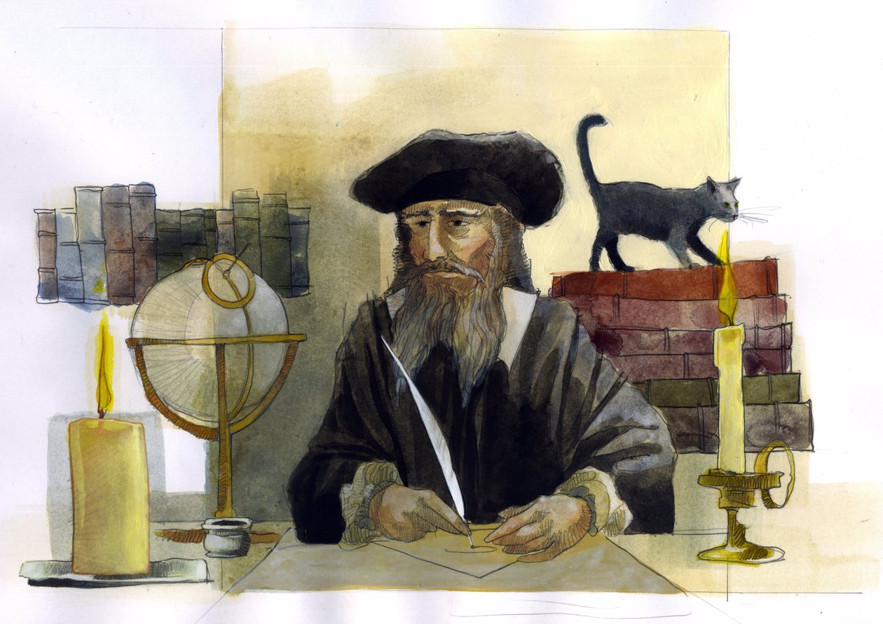 Michel de Notre Dame'ın (Nostradamus) Portresi İngiliz astrolog - Nostradamus'un Portresi, Michel de Notre Dame (1503-1566) astrolog ve doktor francais Çizim, Alessandro Lonati by Alessandro Lonati
