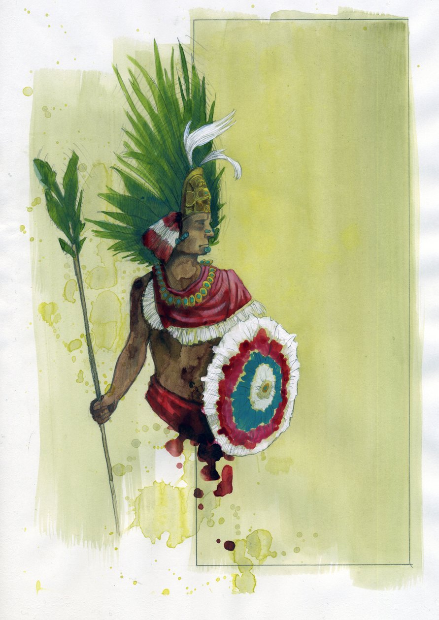 Moctezuma'nın Portresi (Montezuma) II (1466-1520) Aztek İmparatoru (Aztek imparatoru Moctezuma II'nin Portresi) İllüstrasyon, Alessandro Lonati by Alessandro Lonati