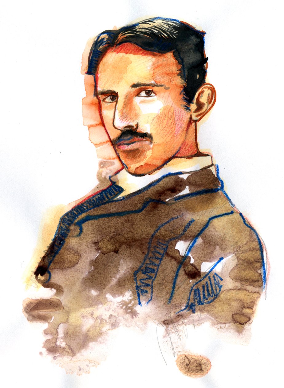 Sırp asıllı Amerikalı mucit ve mühendis Nikola Tesla'nın portresi (Sırp Amerikalı Nikola Tesla mucidi, elektrik mühendisi, makine mühendisi, fizikçinin portresi) by Alessandro Lonati
