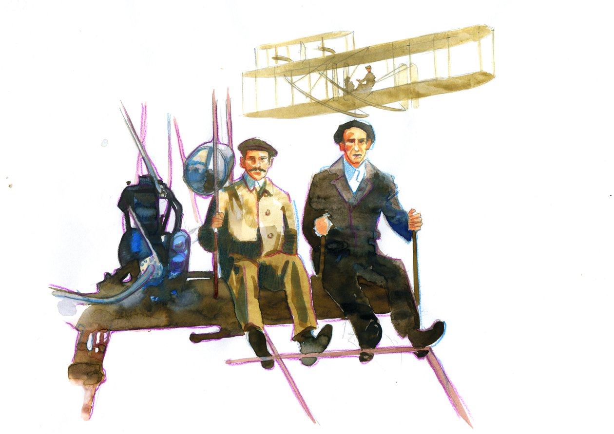 Orville (1871-1948) ve Wilbur Wright'ın (1867-1912) Amerikalı havacılığın öncüleri portresi (Wright kardeşler, Orville ve Wilbur Amerikalı kardeşler, mucitler ve havacılık öncüleri) by Alessandro Lonati