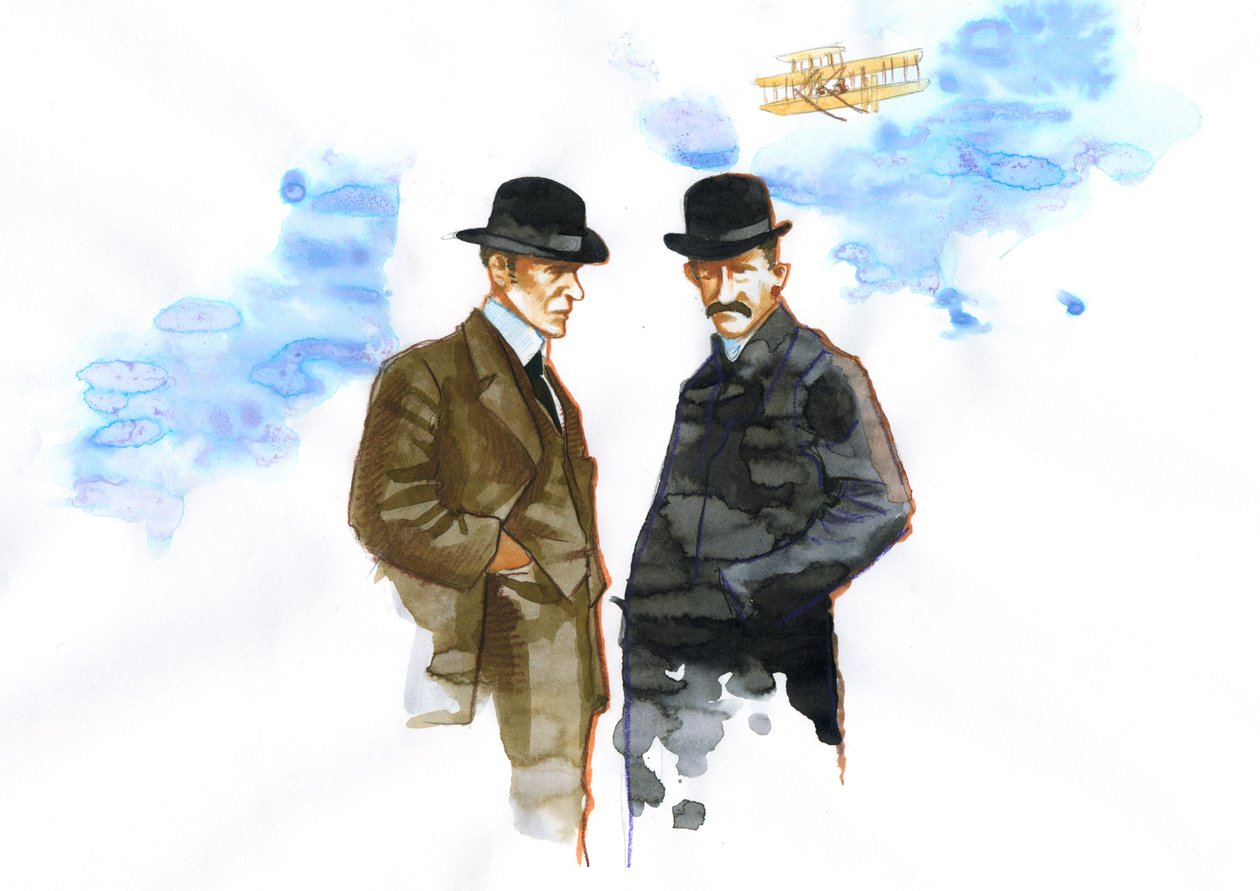 Orville (1871-1948) ve Wilbur Wright'ın (1867-1912) Amerikalı havacılığın öncüleri portresi (Wright kardeşler, Orville ve Wilbur Amerikalı kardeşler, mucitler ve havacılık öncüleri) by Alessandro Lonati