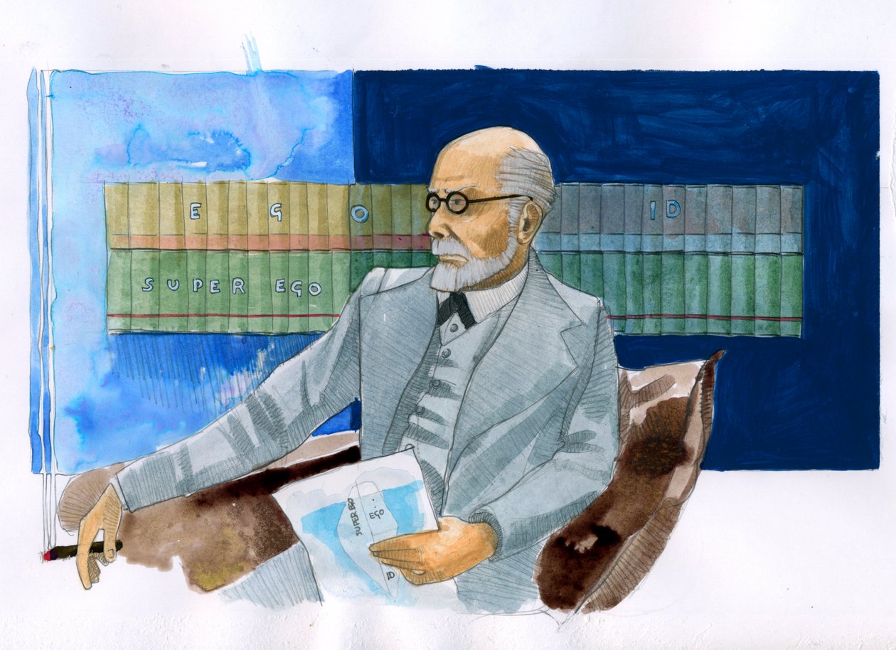 Sigmund Freud'un Portresi (1856-1939), Avusturyalı psikiyatrist (Avusturyalı nörolog ve psikanalizin babası Sigmund Freud'un Portresi) - İllüstrasyon, Alessandro Lonati by Alessandro Lonati