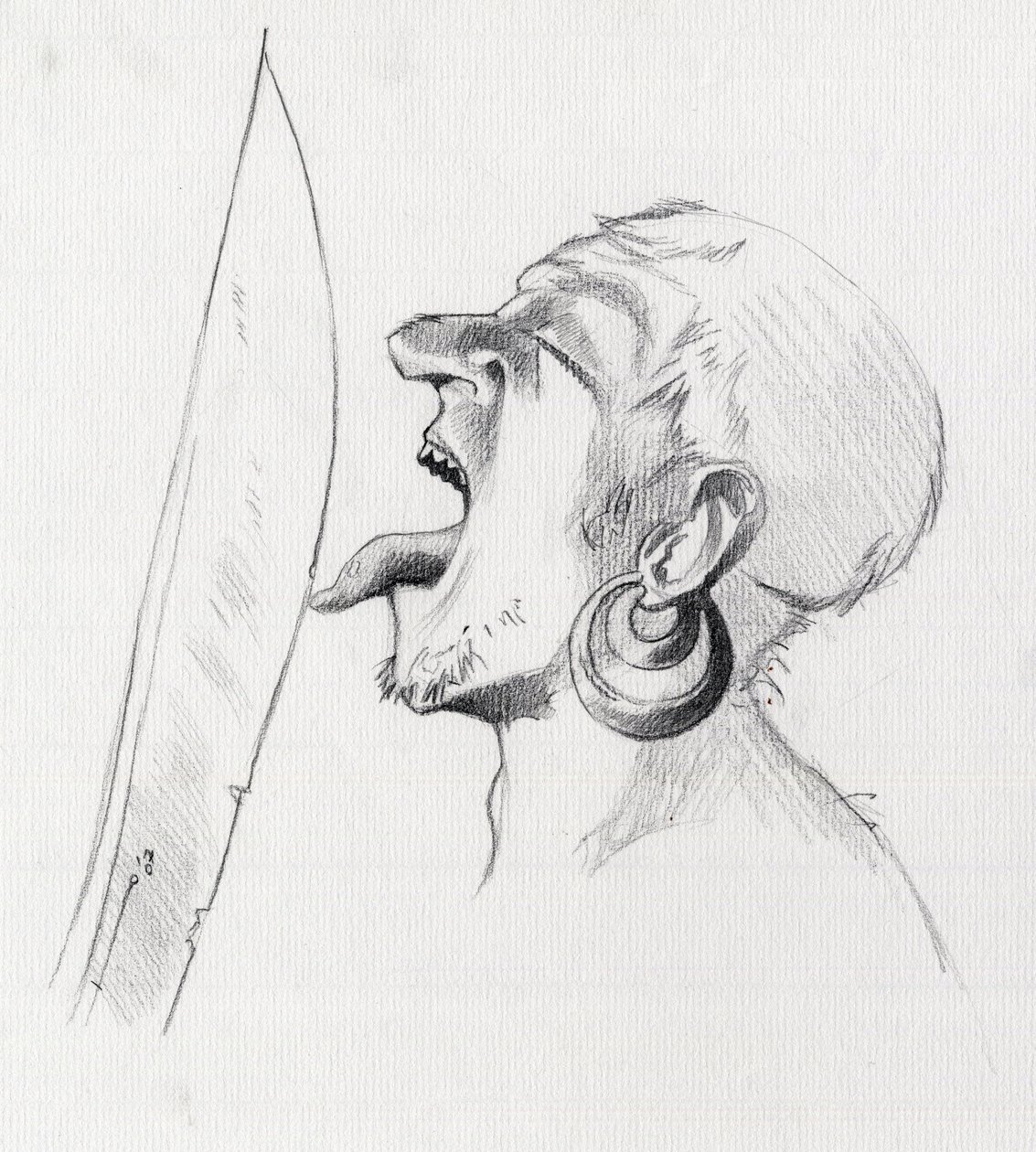 Kılıca diliyle dokunarak meydan okuyan bir korsanın (korsan) portresi. Alessandro Lonati'nin çizimi. by Alessandro Lonati