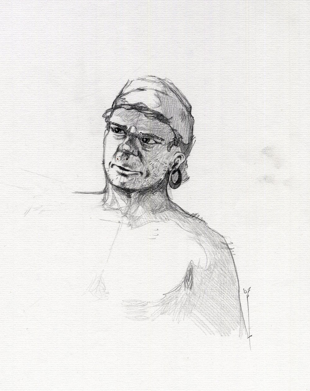 Bir korsanın (korsan) portresi veya bir denizcinin büstü. Alessandro Lonati'nin çizimi. by Alessandro Lonati