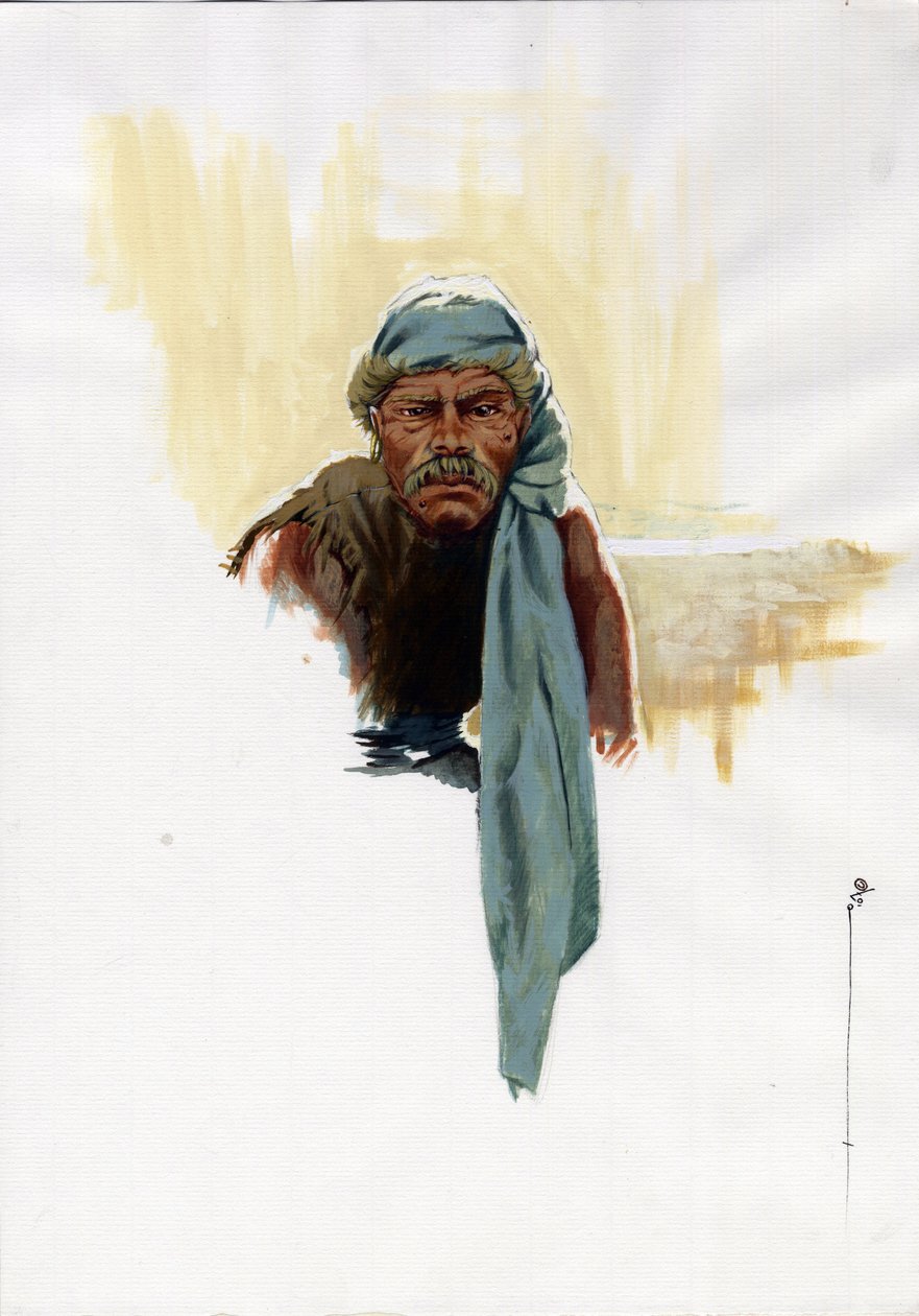 Gün ışığında oturan bir korsan (korsan) veya denizcinin portresi. Alessandro Lonati'nin çizdiği renk. by Alessandro Lonati