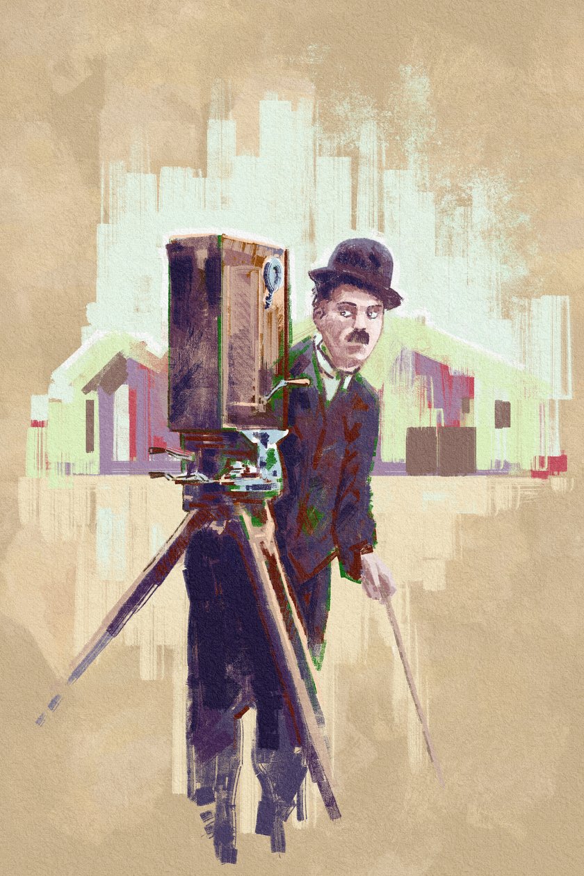 Oyuncu ve yönetmen Charlie Chaplin'in portresi (çizim) by Alessandro Lonati