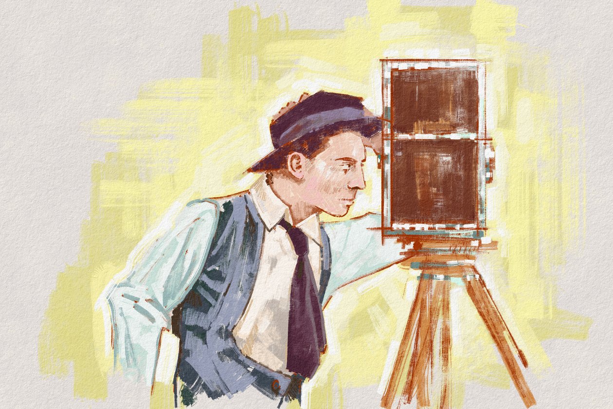 Yönetmen ve oyuncu Buster Keaton'ın portresi (çizim) by Alessandro Lonati