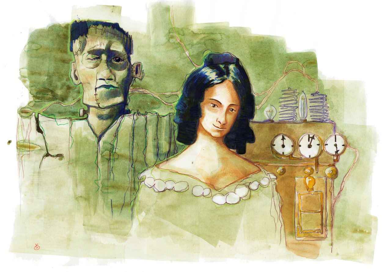 İngiliz yazar Mary Shelley'nin portresi (1797-1851) “Frankenstein veya Modern Promethee”nin yazarı (İngiliz Romancı Mary Shelley'nin Portresi) by Alessandro Lonati