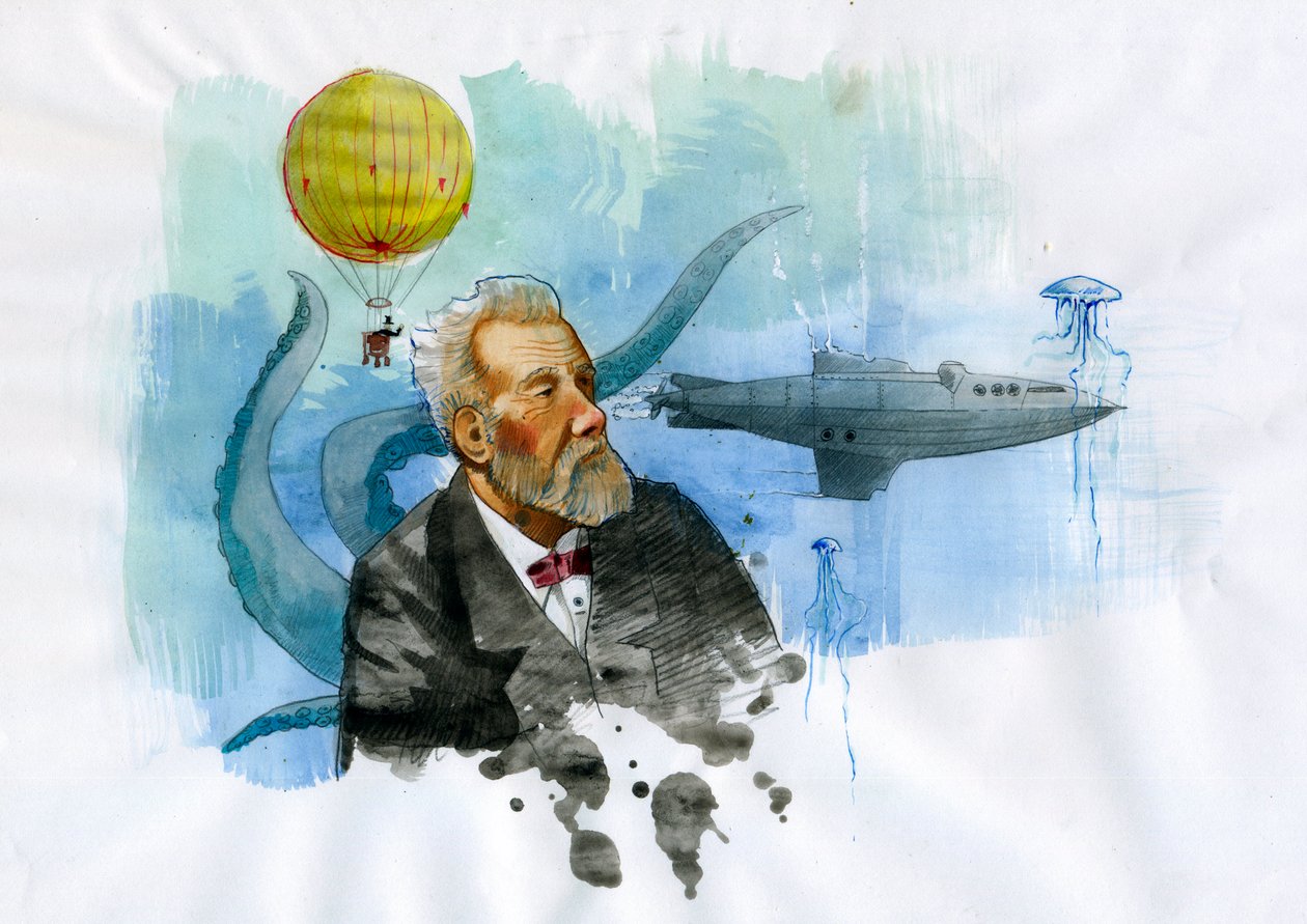 Fransız yazar Jules Verne'nin Portresi (1828-1905) (Fransız yazar Jules Verne'nin Portresi) Çizim, Alessandro Lonati by Alessandro Lonati