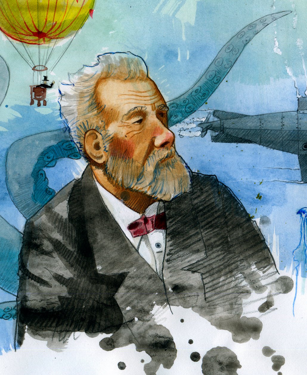 Fransız yazar Jules Verne'nin Portresi (1828-1905) (Fransız yazar Jules Verne'nin Portresi) Çizim, Alessandro Lonati by Alessandro Lonati